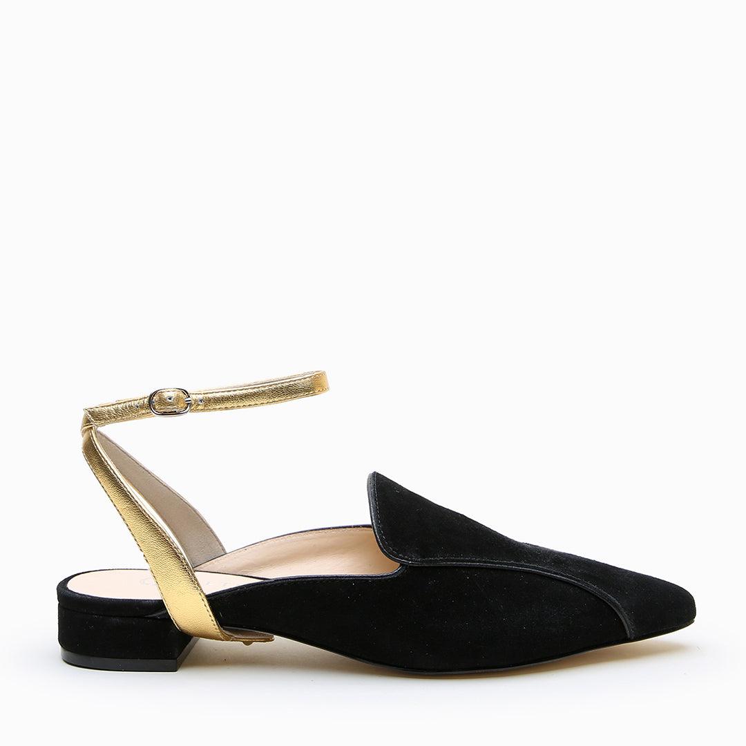 Alterre Suede Pointed Loafer + Marilyn Strap in Black