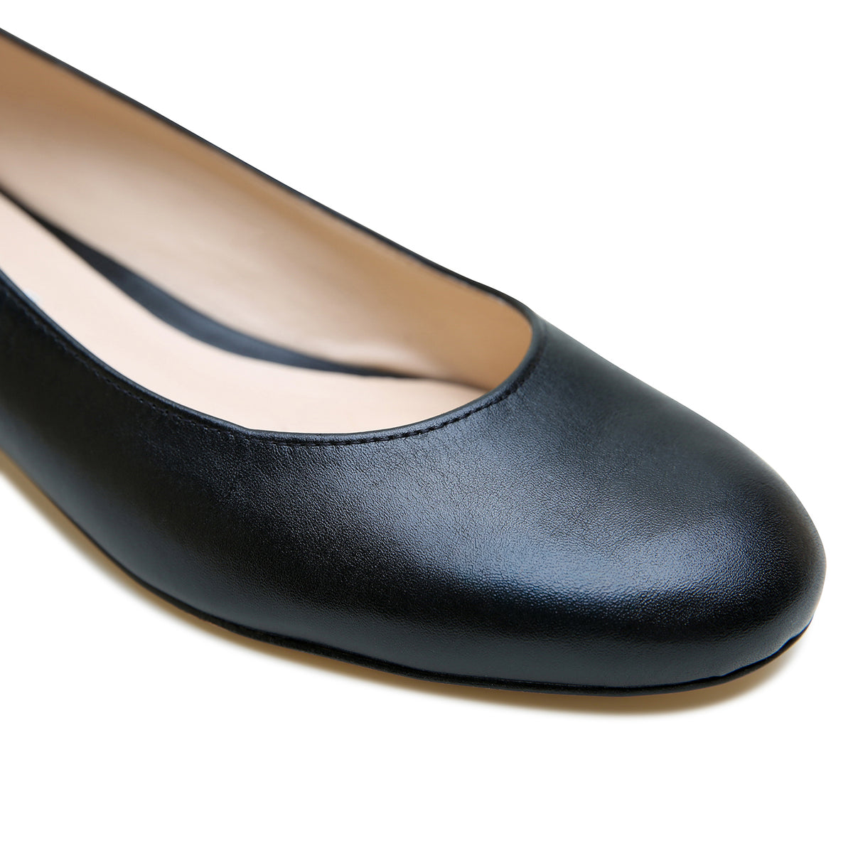 Close-up of the Alterre Black Ballet Flat, showing the rounded toe.
