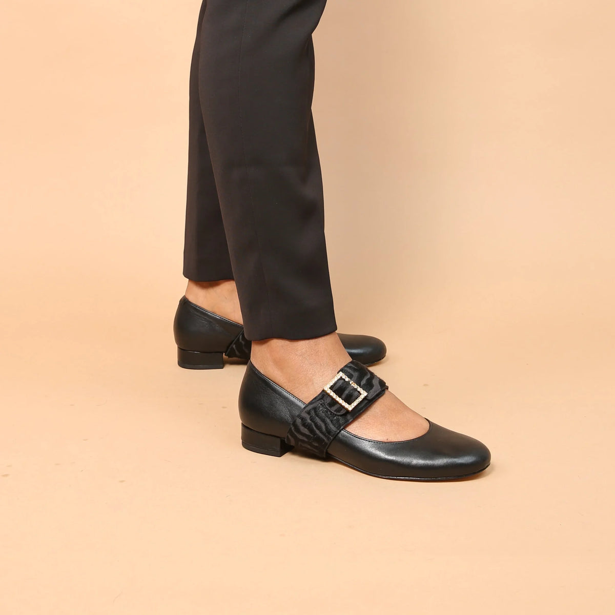 Sustainable Footwear: Black Ballet Flats + Hairy Zebra Grace Strap Customized Shoes | Alterre Ethical Interchangeable Shoess
