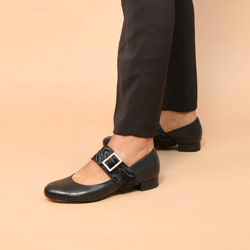 Black Ballet Flat + Hairy Zebra Grace Strap Customized Flats | Alterre Sustainable Sandals - Ethical, Interchangeable Footwear