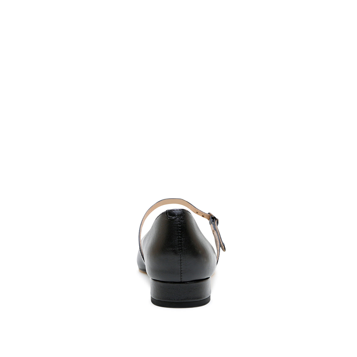 Back view of the Alterre Black Ballet Flat with Black Twiggy strap, showing the heel and strap placement.