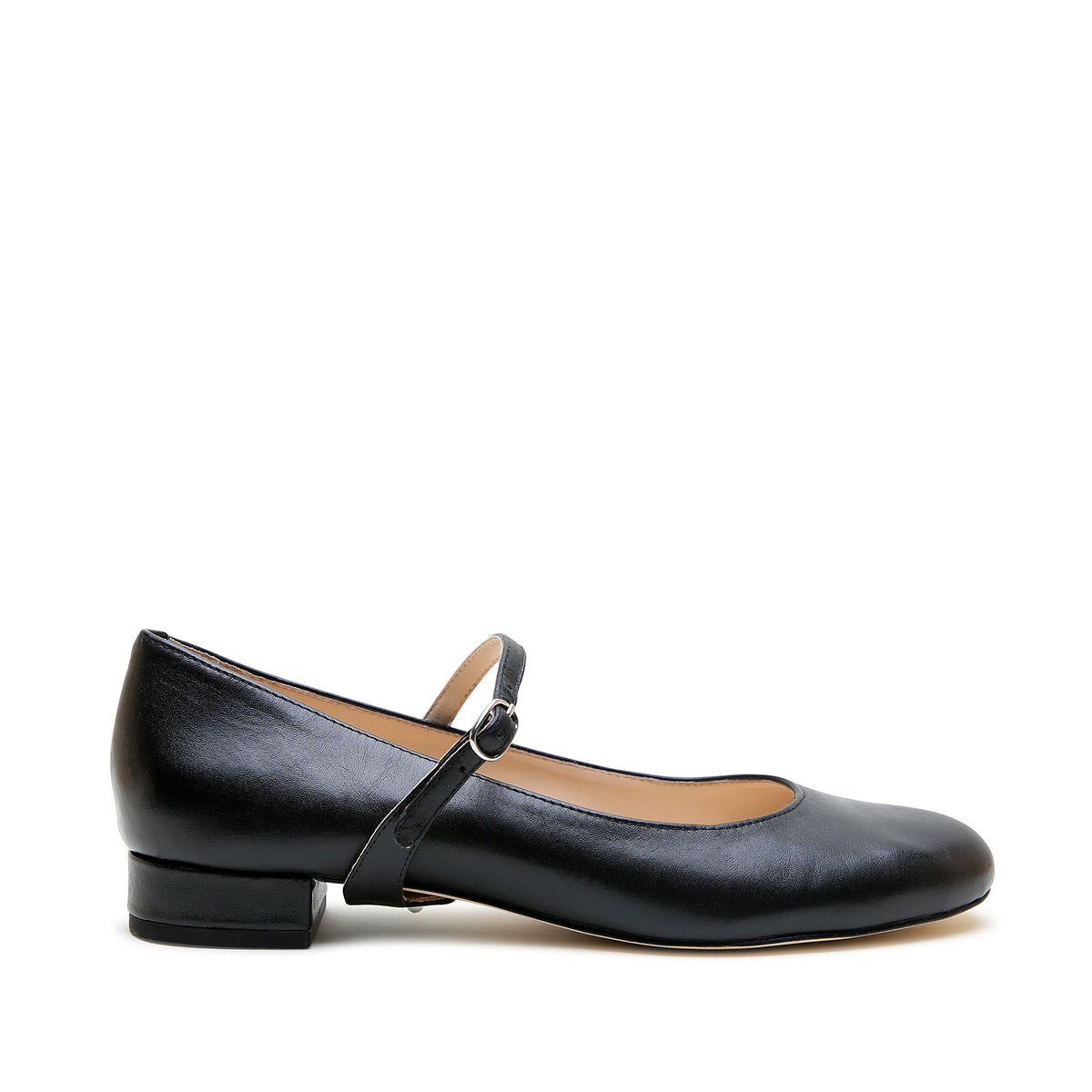 Alterre Black Ballet Flat with Black Twiggy strap, featuring a rounded toe and low heel.
