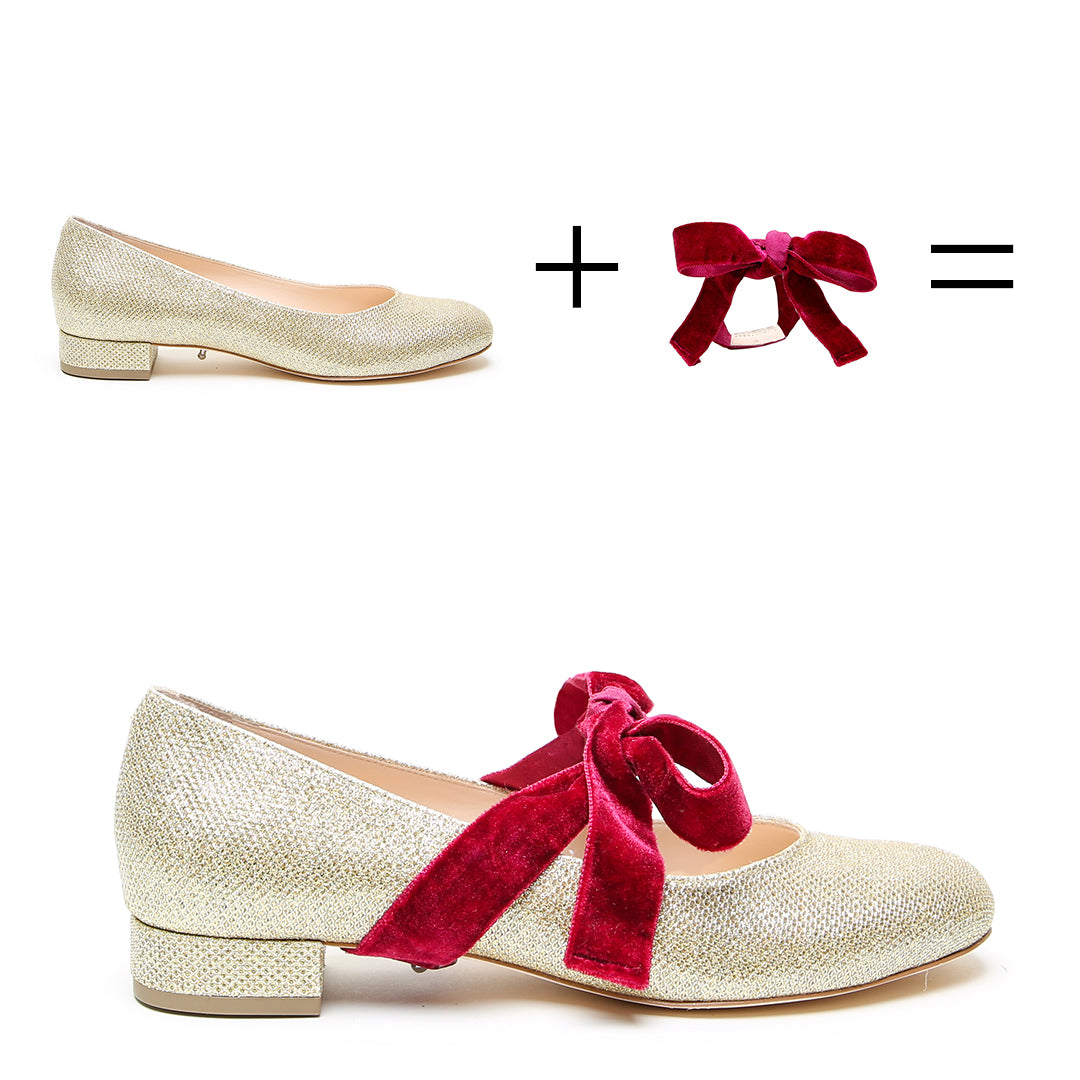 RED Valentino Gold and Glitter Bow store Ballet Flats