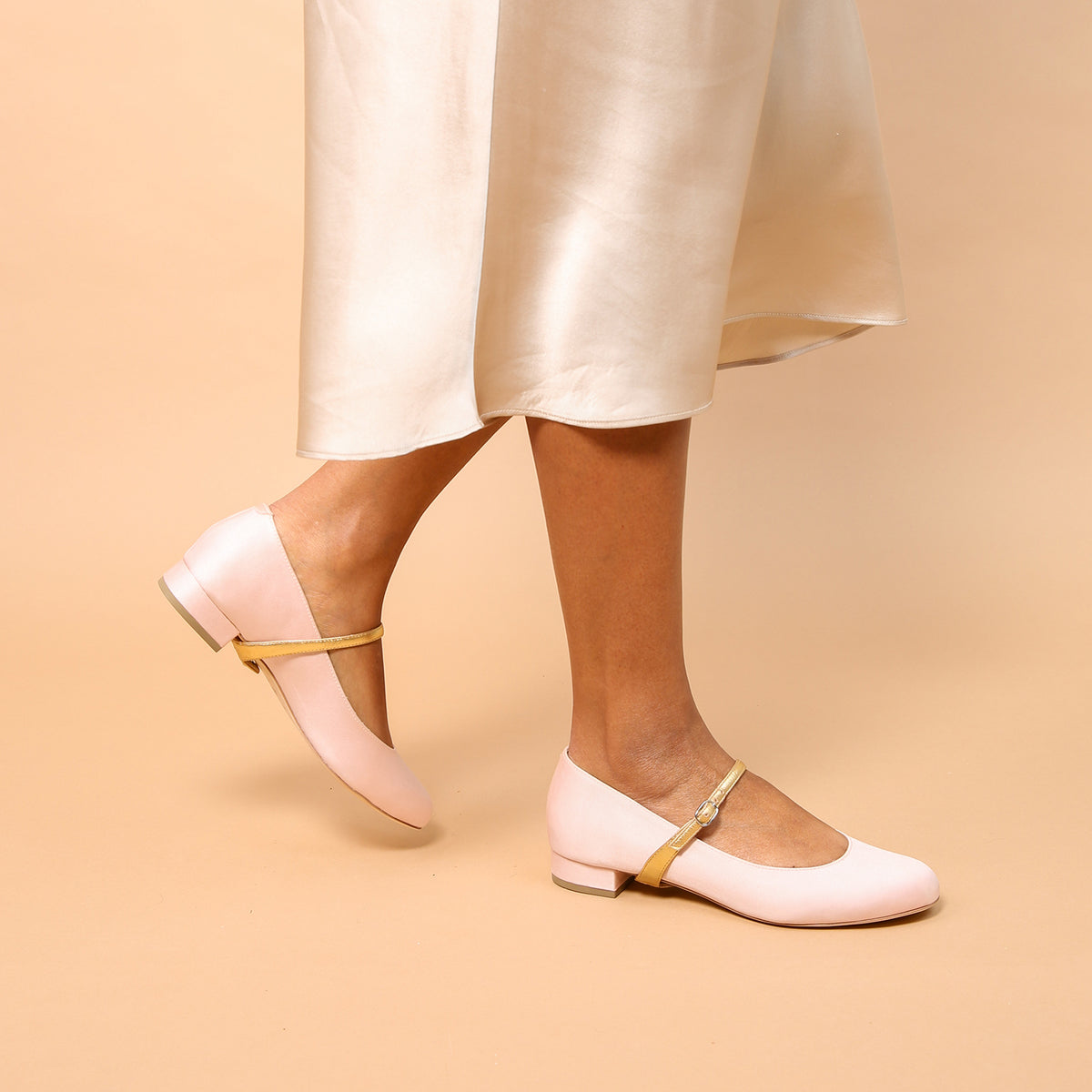 Sustainable Style | Rose Satin Ballet Flat + Gold Twiggy Strap – Customizable, Comfortable & Ethically Made Flats That Give Back