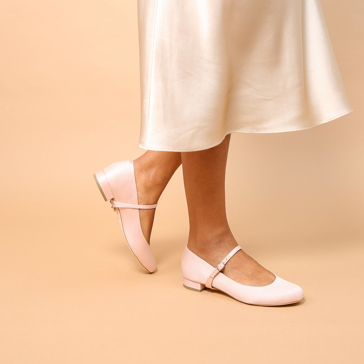 Rose Satin Ballet Flat + Twiggy Strap | Sustainable, Customizable Flats for Ethical Luxury & Conscious Comfort
