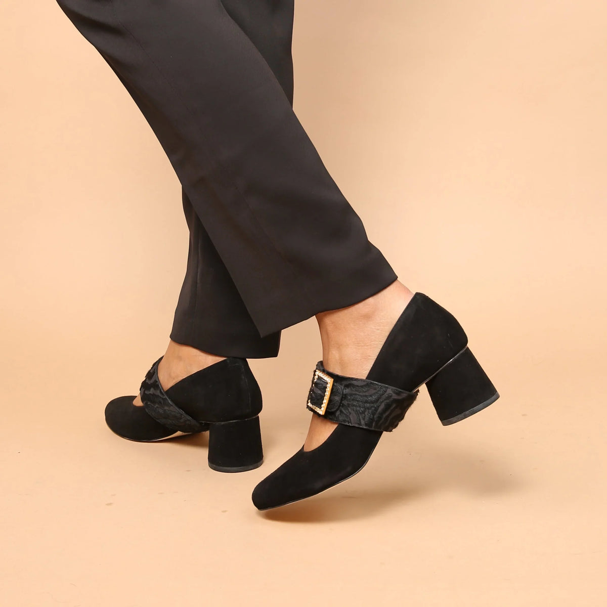 Sustainable Footwear: Black Suede Ballet Pumps + Hairy Zebra Grace Strap Customized Pumps | Alterre Ethical Interchangeable Pumps
