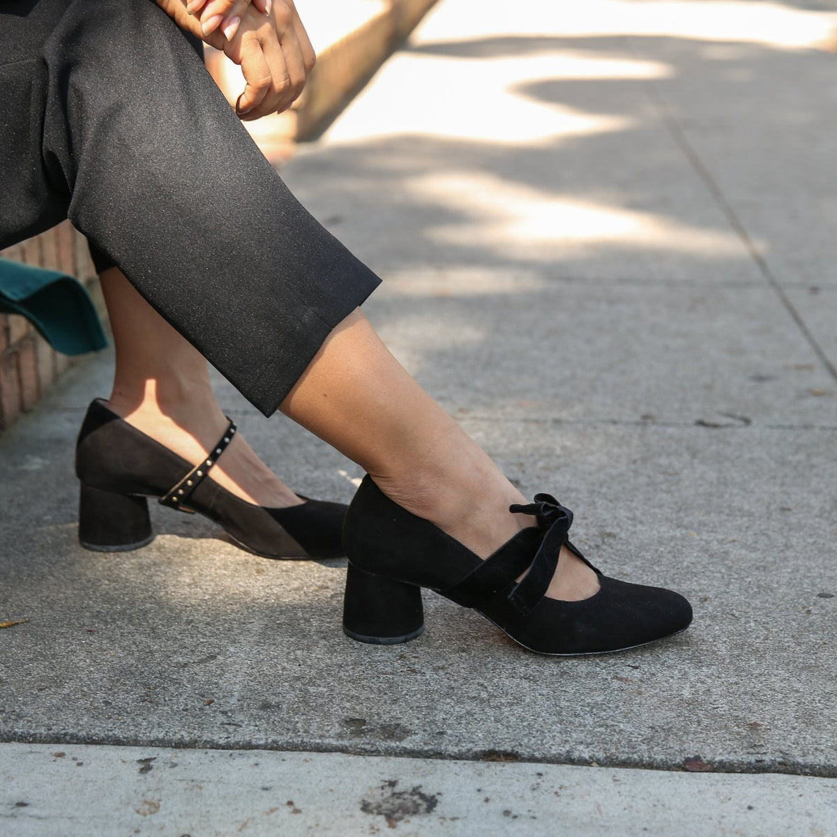 Black Suede Ballet Pump + Black Velvet Marie Strap