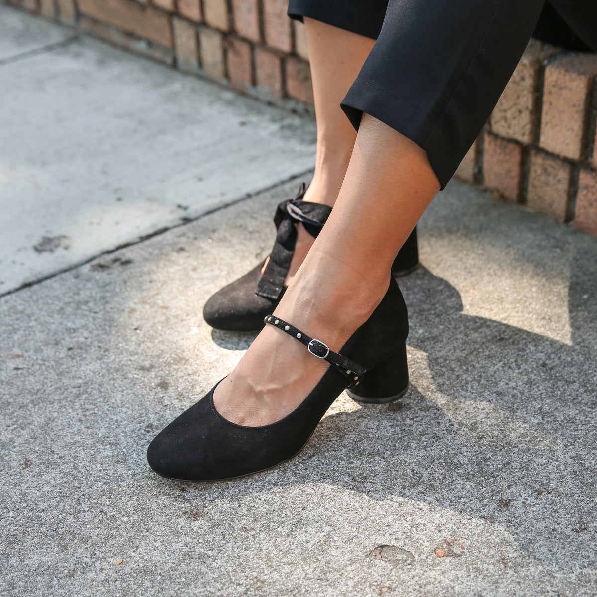 Black Suede Ballet Pump + Studded Twiggy Strap