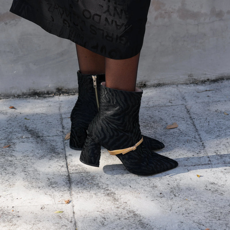 Hairy Zebra Boot + Gold Twiggy Strap | Alterre Interchangeable Boots - Customizable 2-in-1 Shoes
