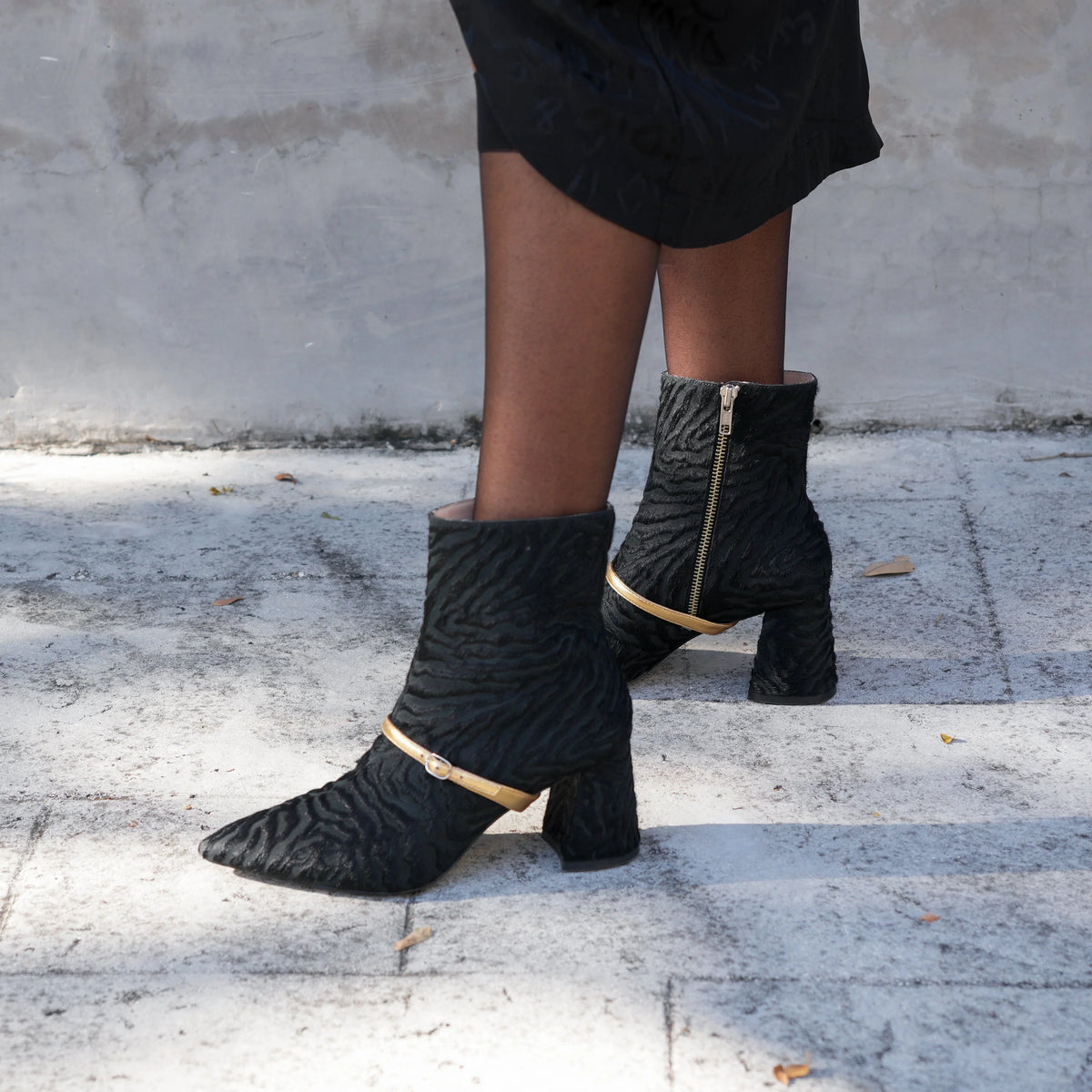 Hairy Zebra Boot + Gold Twiggy Strap Customized Boots | Alterre Sustainable Boots - Ethical, Interchangeable Footwear