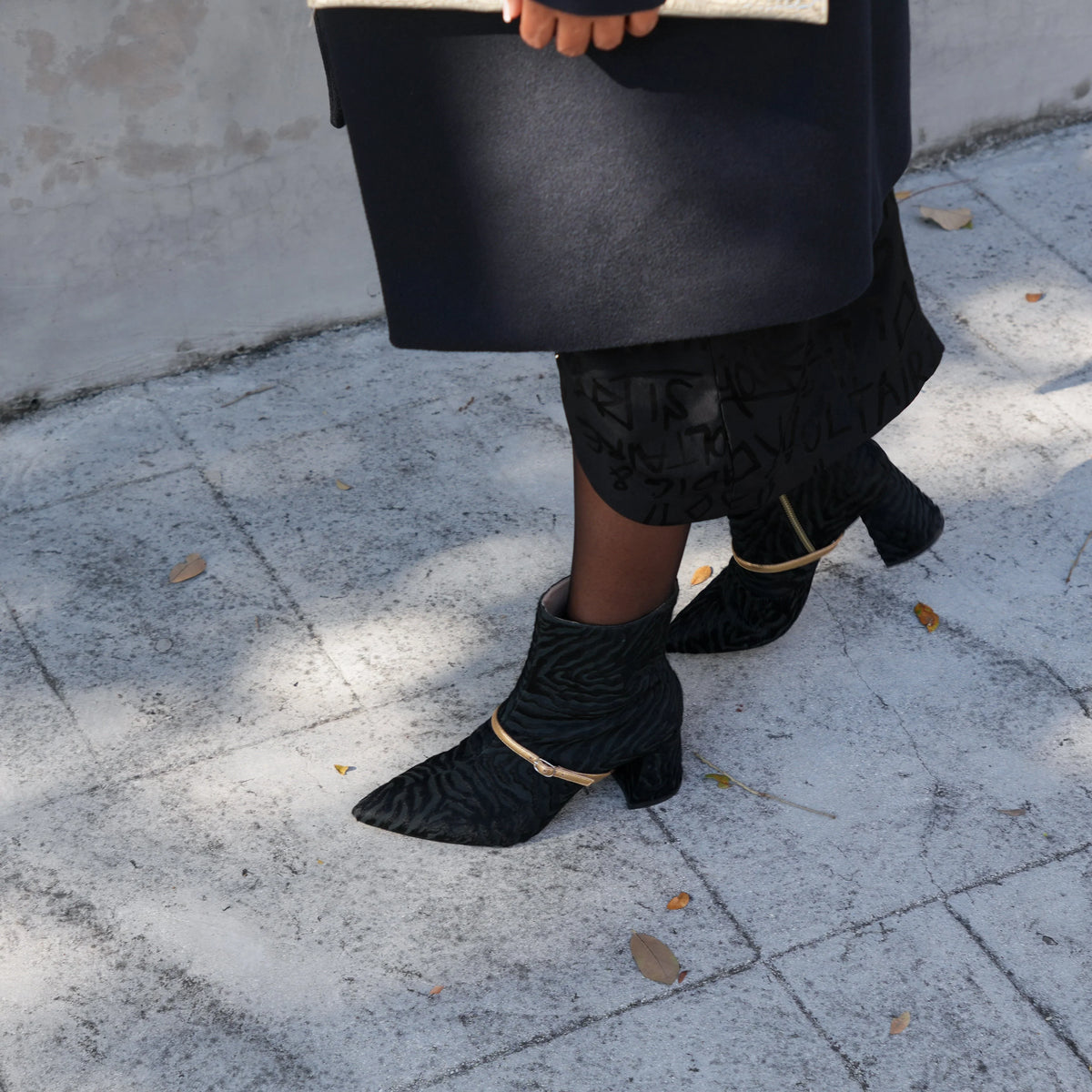 Sustainable Hairy Zebra Boots + Gold Twiggy Strap | Alterre Interchangeable, Eco-Friendly Footwear