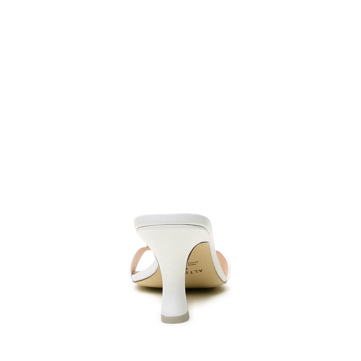 Elegant white leather bridal sandal with geometric design, designed to be worn beyond the wedding day with interchangeable Alterre straps.