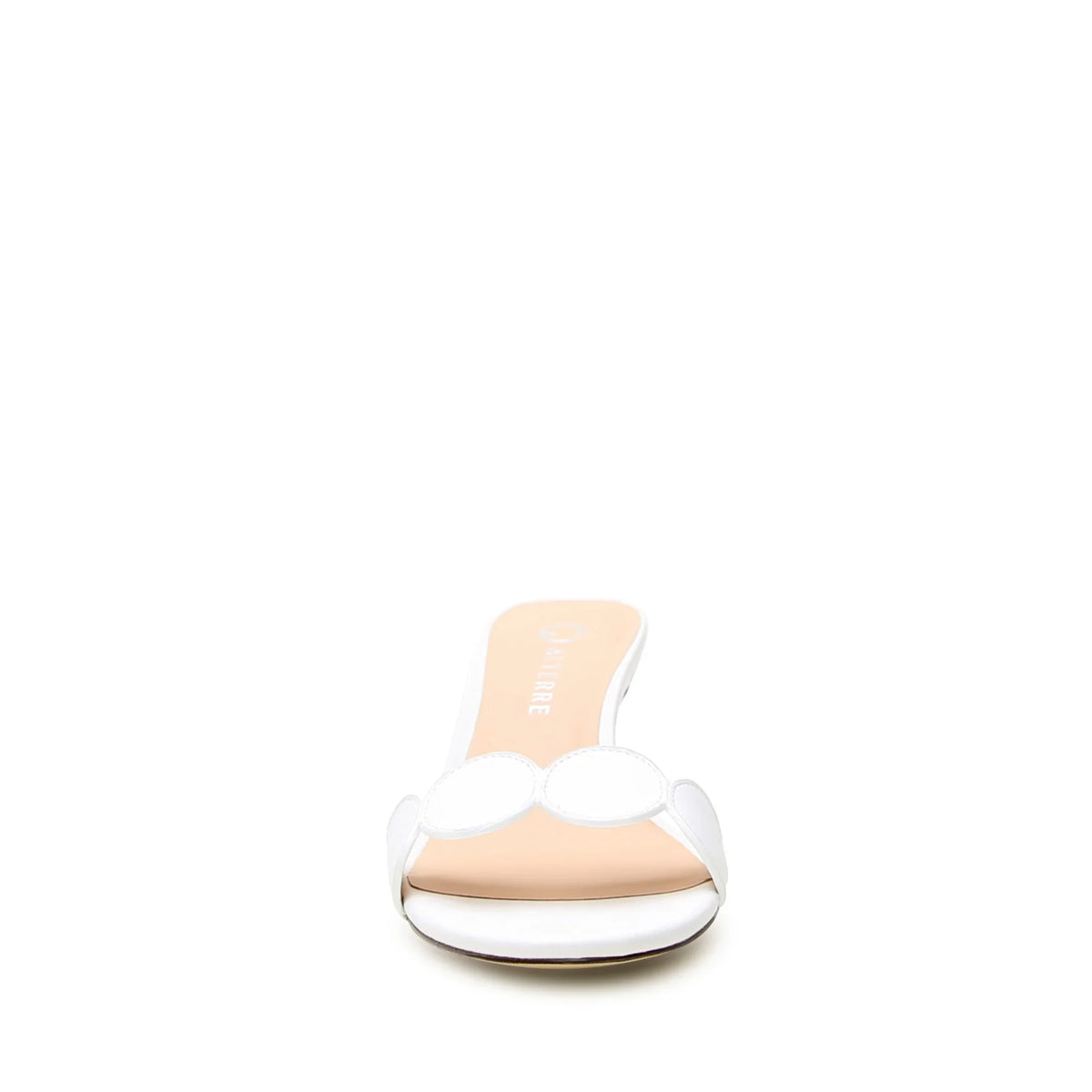 White Geo Sandal by Alterre, a comfortable bridal sandal with a geometric upper and detachable strap styling for customizable wear.