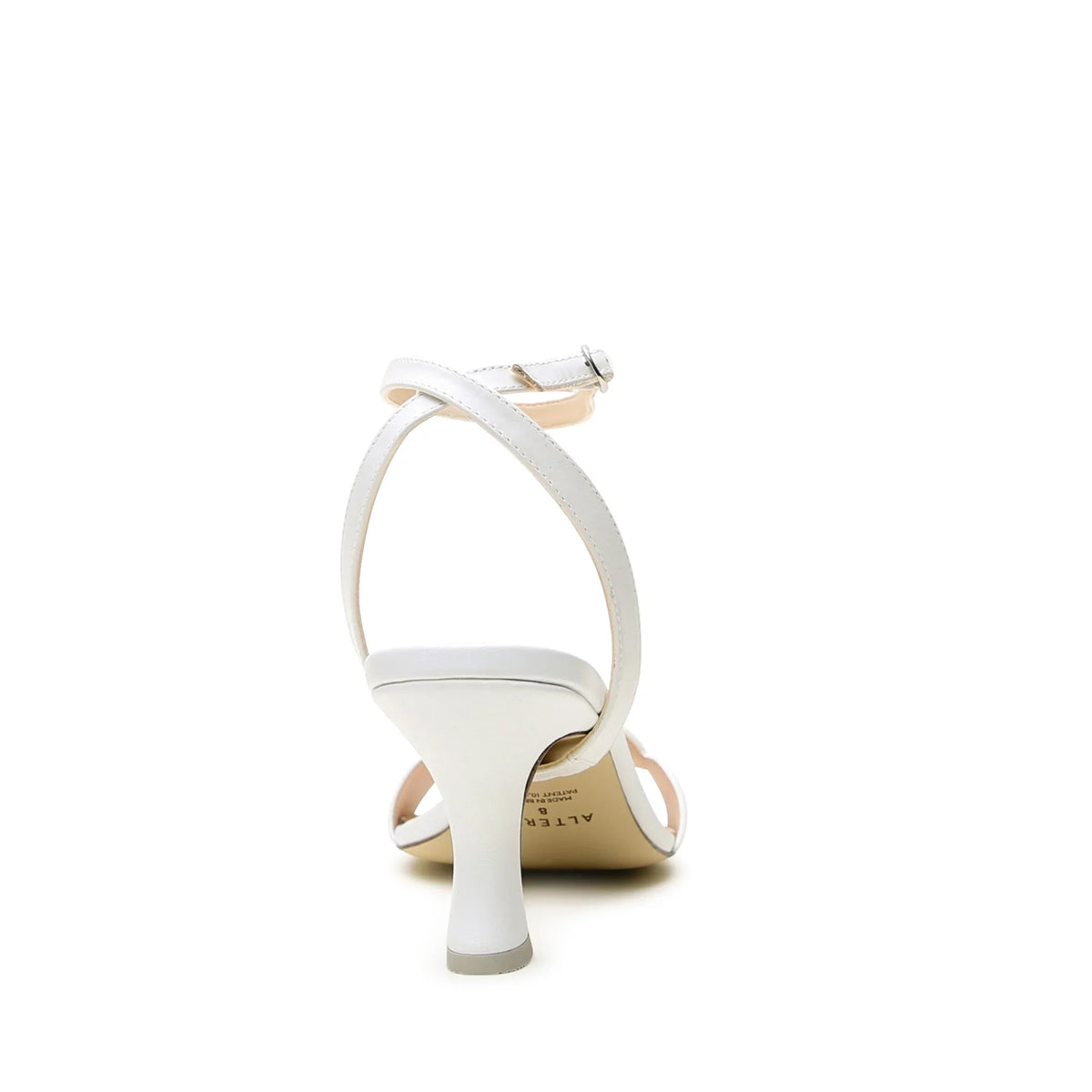 Alterre White Geo Sandal paired with Marilyn Strap, a bridal leather sandal inspired by the Italian Riviera with a recycled plastic heel.