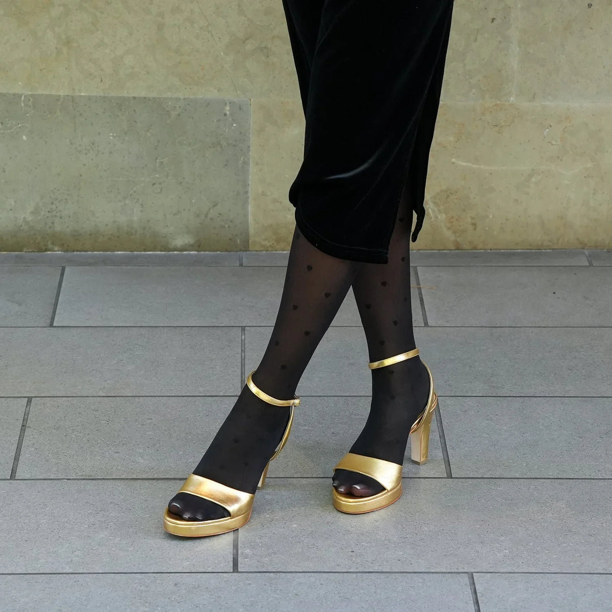 Sustainable Footwear: Sustainable Gold Lo Platform + Marilyn Custom Heels | Alterre Interchangeable, Eco-Friendly Footwear Strap Customized Heels | Alterre Ethical Interchangeable Sandals