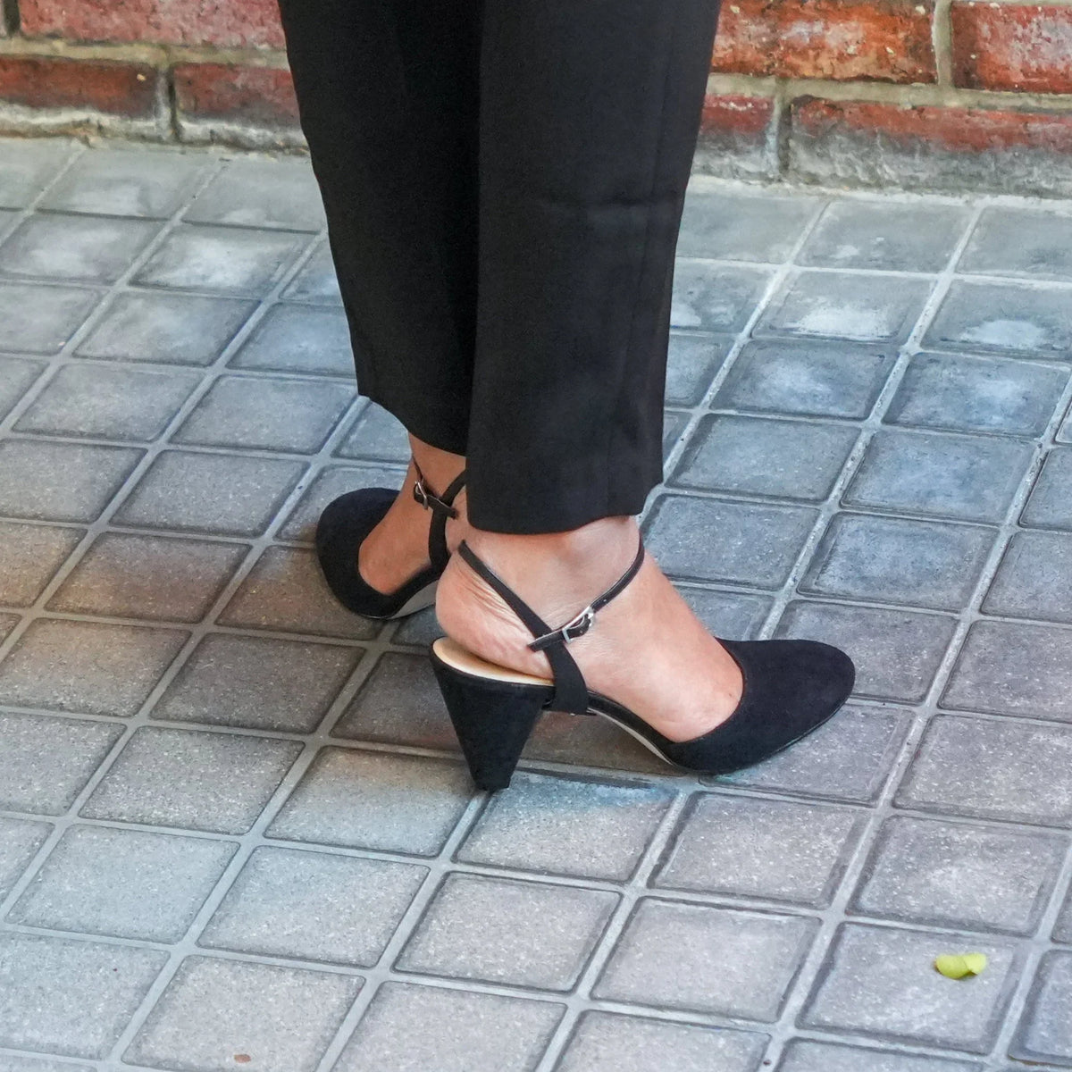 Black Suede Mule + Black Amal Strap | Alterre Sustainable Heels - Ethical, Interchangeable Footwear