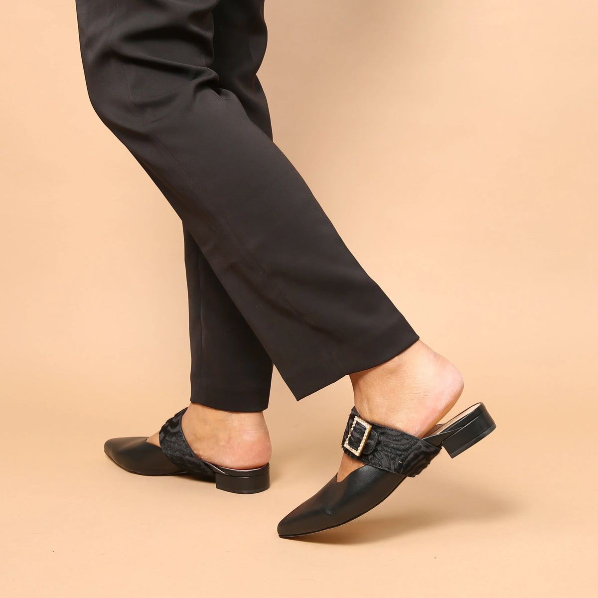 Sustainable Black Pointed Loafers + Hairy Zebra Grace Strap | Alterre Interchangeable, Eco-Friendly Footwear