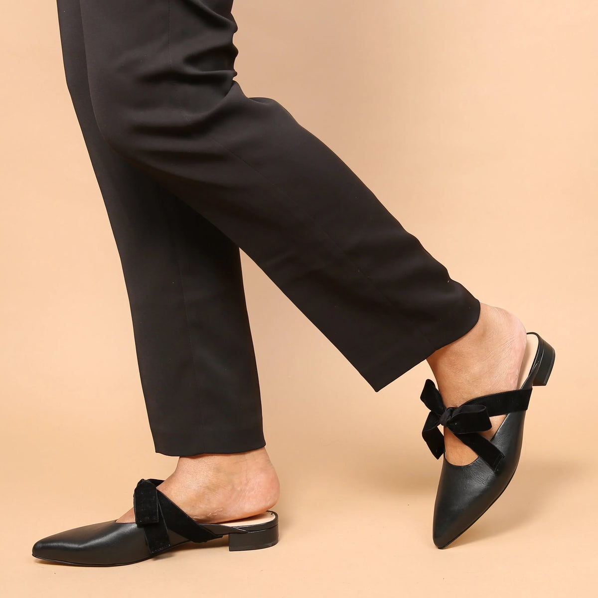 Sustainable Black Pointed Loafers + Black Velvet Marie Strap | Alterre Interchangeable, Eco-Friendly Footwear