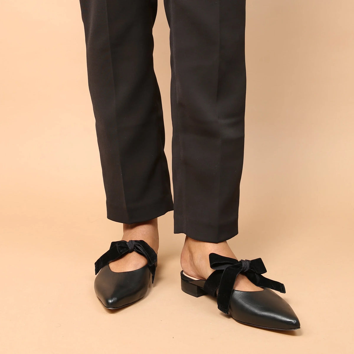 Black Pointed Loafer + Black Velvet Marie Strap Customized Slides | Alterre Sustainable Slides - Ethical, Interchangeable Footwear 