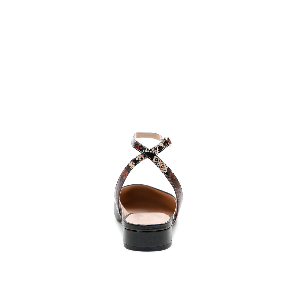 Black Point Slide + Burgundy Python Marilyn Strap crafted in calf leather with can be snug at first but leather will soften and 3/4-inch heel.