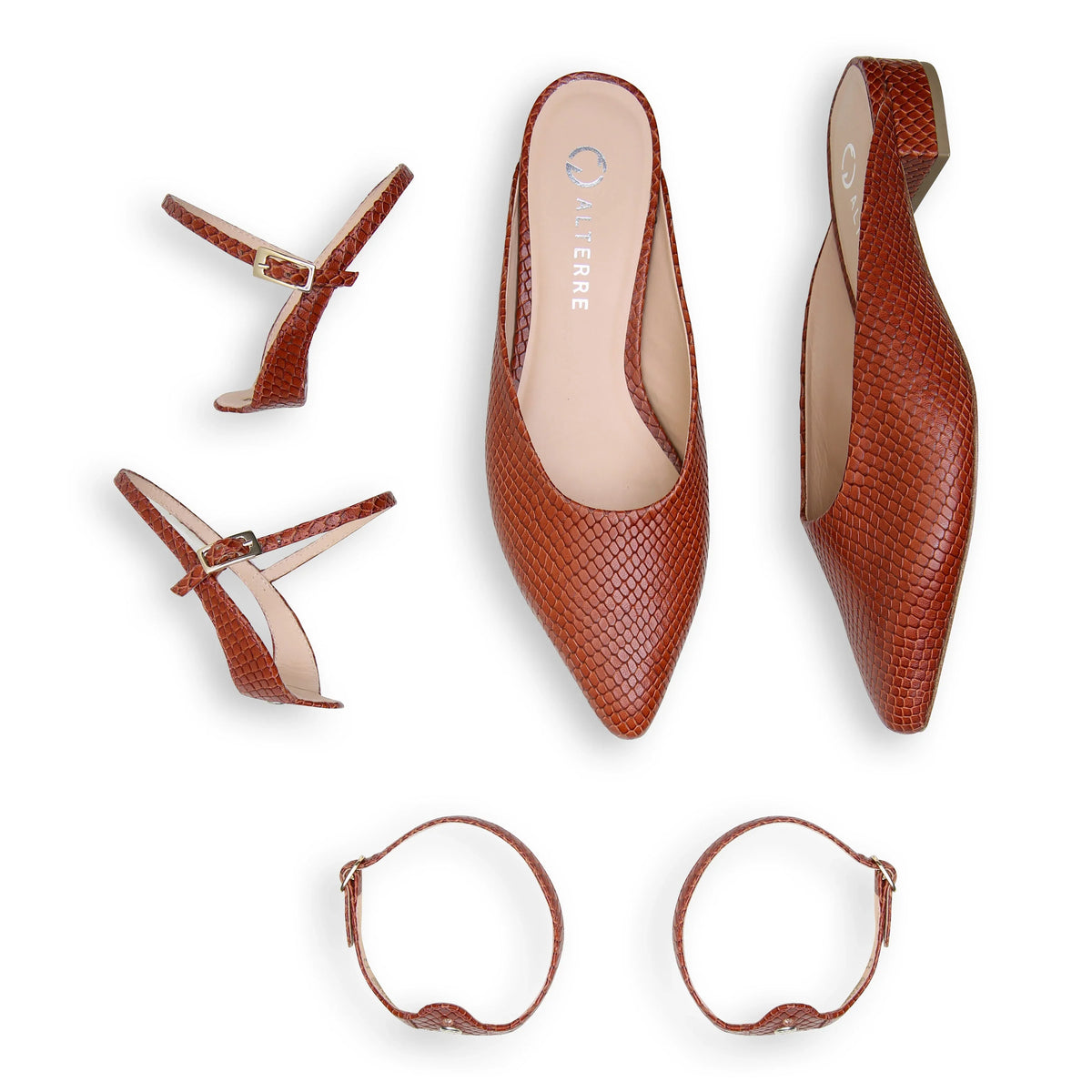 Shop Brown Snake Point Slide Starter Kit | Alterre Interchangeable Heels - Sustainable & Ethical Footwear