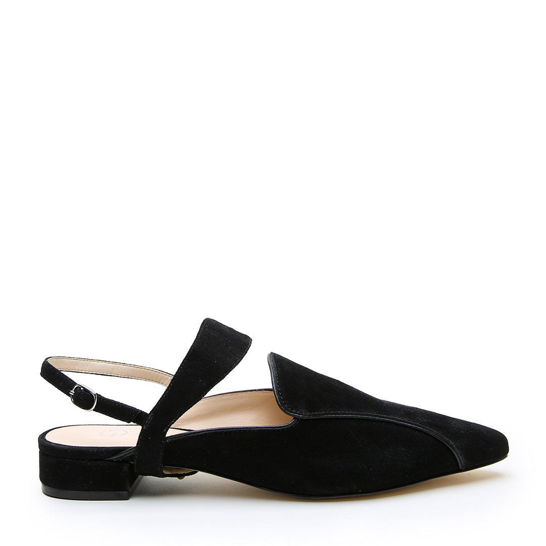 Black Suede Pointed Loafer + Elsie Strap