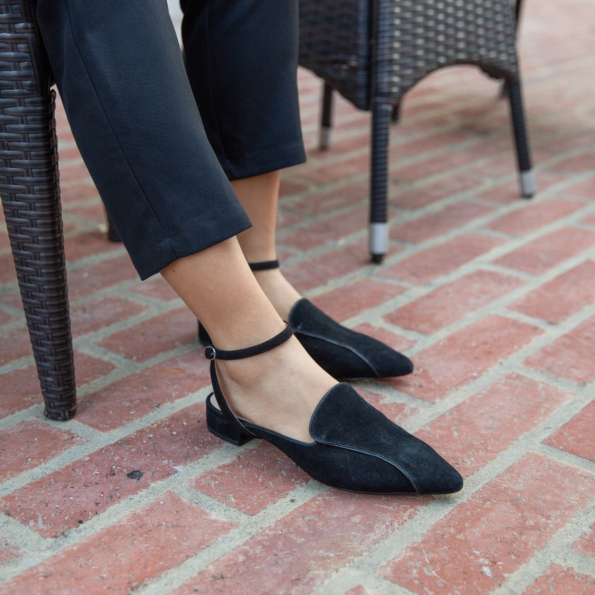 Black Suede Pointed Loafer + Marilyn Strap