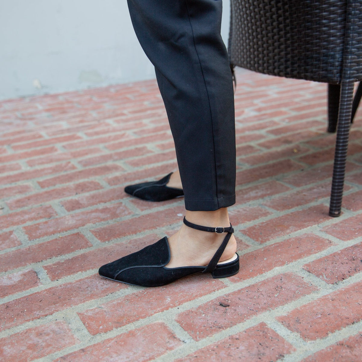 Black Suede Pointed Loafer + Marilyn Strap