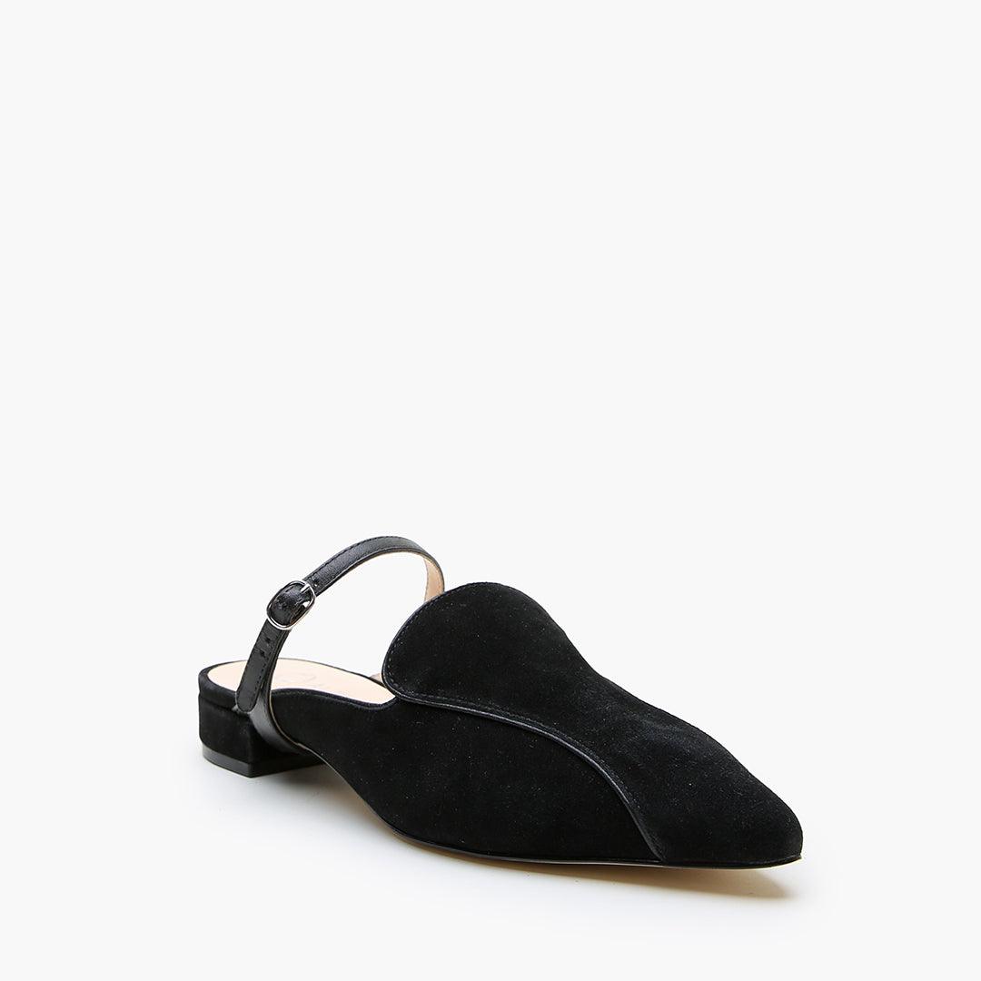 Black Suede Pointed Loafer + Black Twiggy Strap