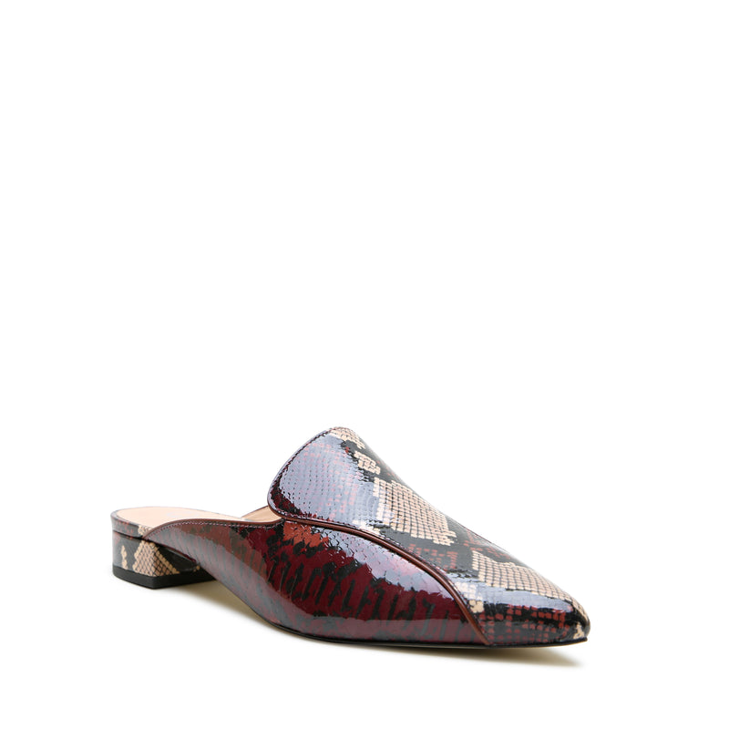 Alterre Burgundy Python Pointed Loafer with exotic alternative made with calf leather, 3/4-inch heel, and an interchangeable design.