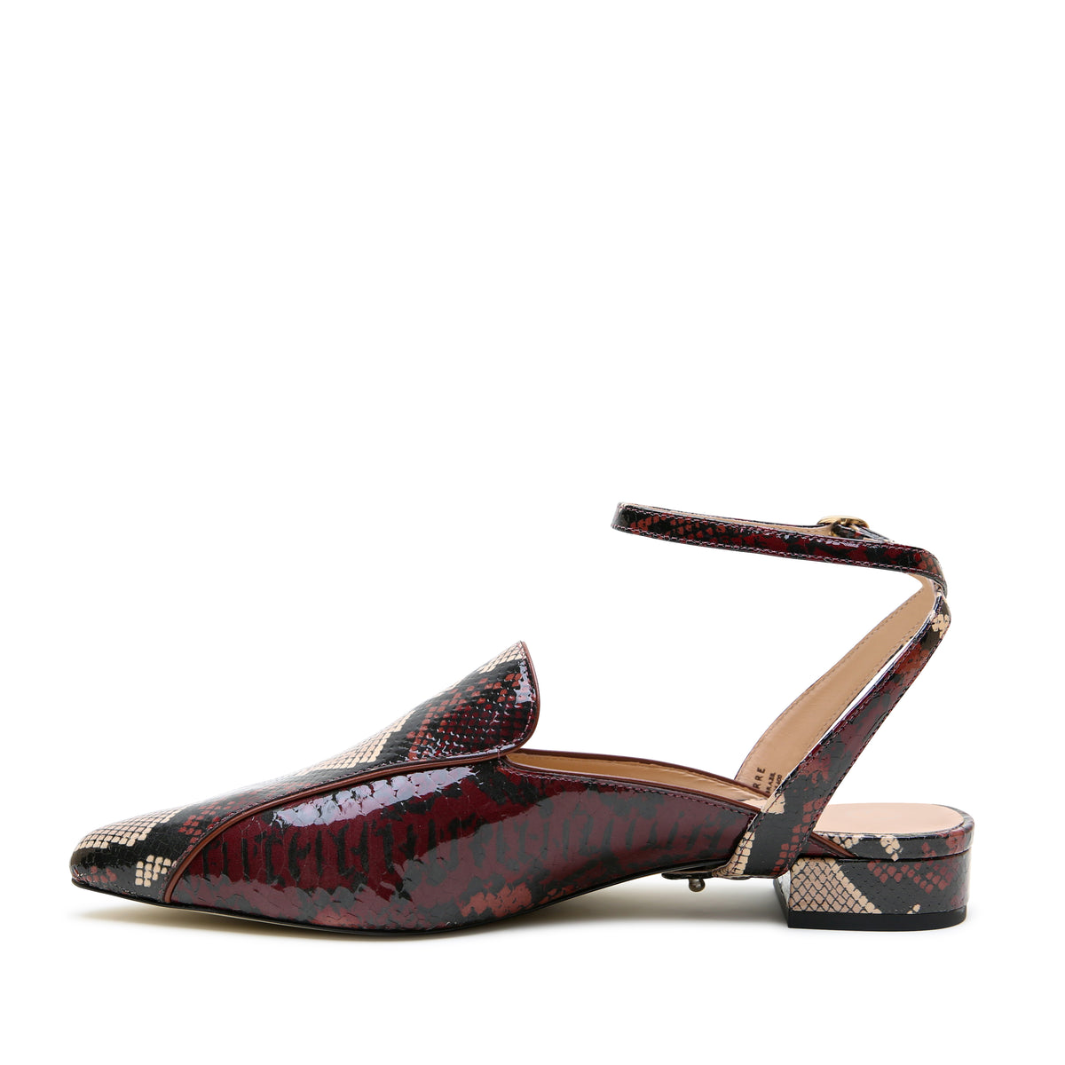 Alterre Burgundy Python Pointed Loafer + Marilyn Strap with PU-coated printed calf leather upper, extended point for a wider toe box, and interchangeable mix-and-match design for versatile styling.
