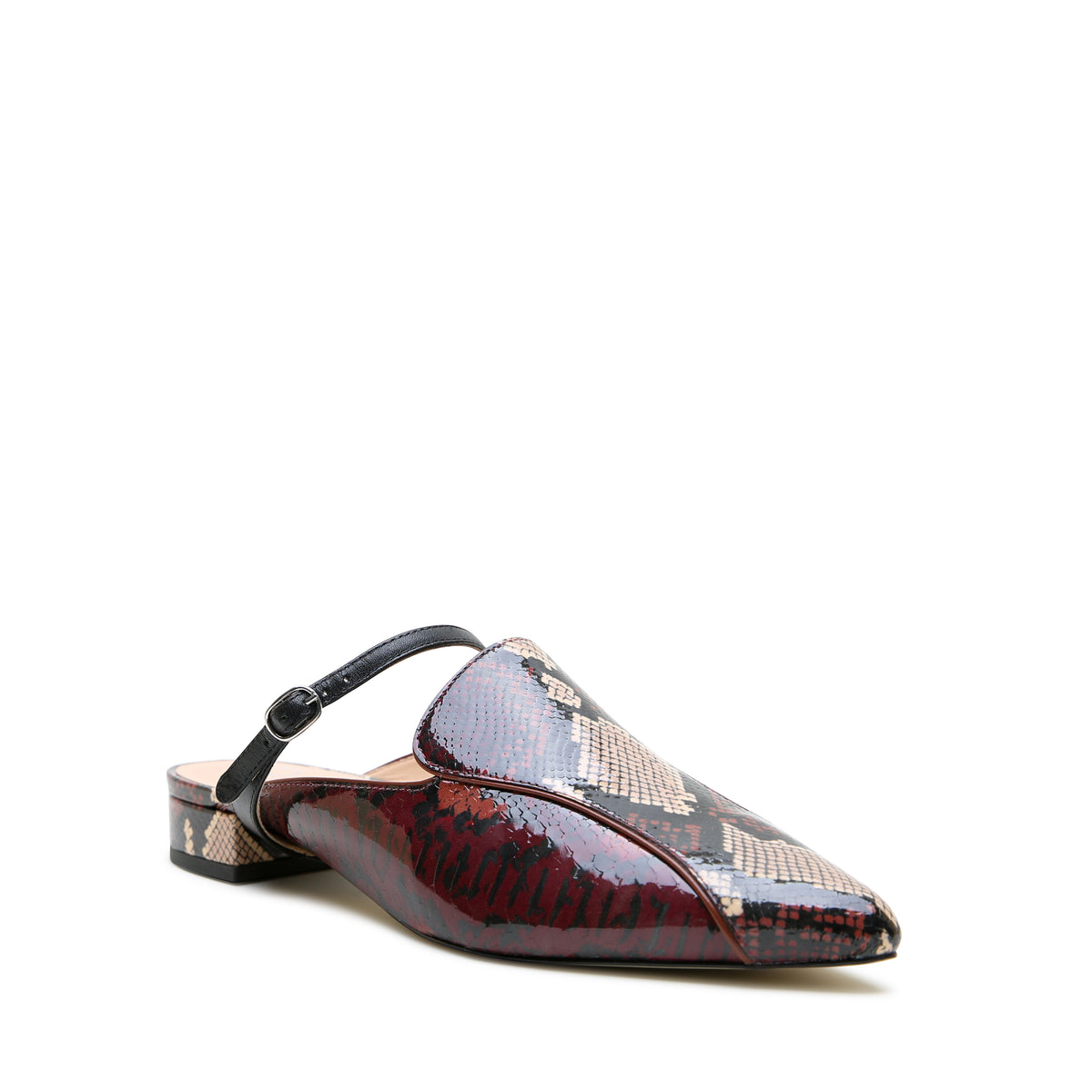 Alterre Burgundy Python Pointed Loafer + Black Twiggy Strap with exotic alternative made with calf leather, 3/4-inch heel, and an interchangeable design.