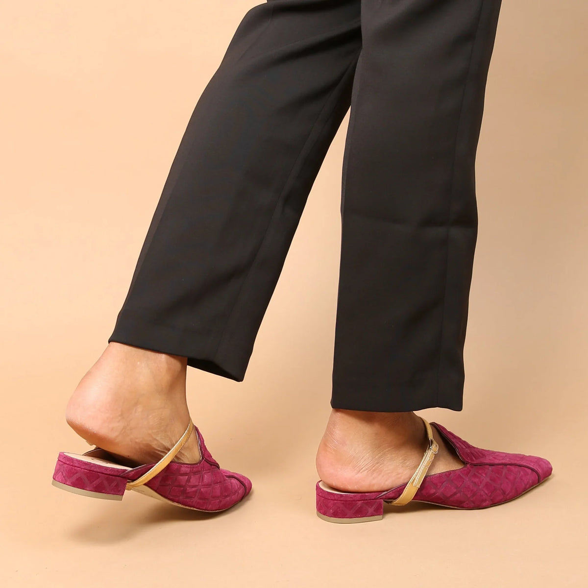 Sustainable Malbec Puff Pointed Loafers + Gold Twiggy Strap | Alterre Interchangeable, Eco-Friendly Footwear