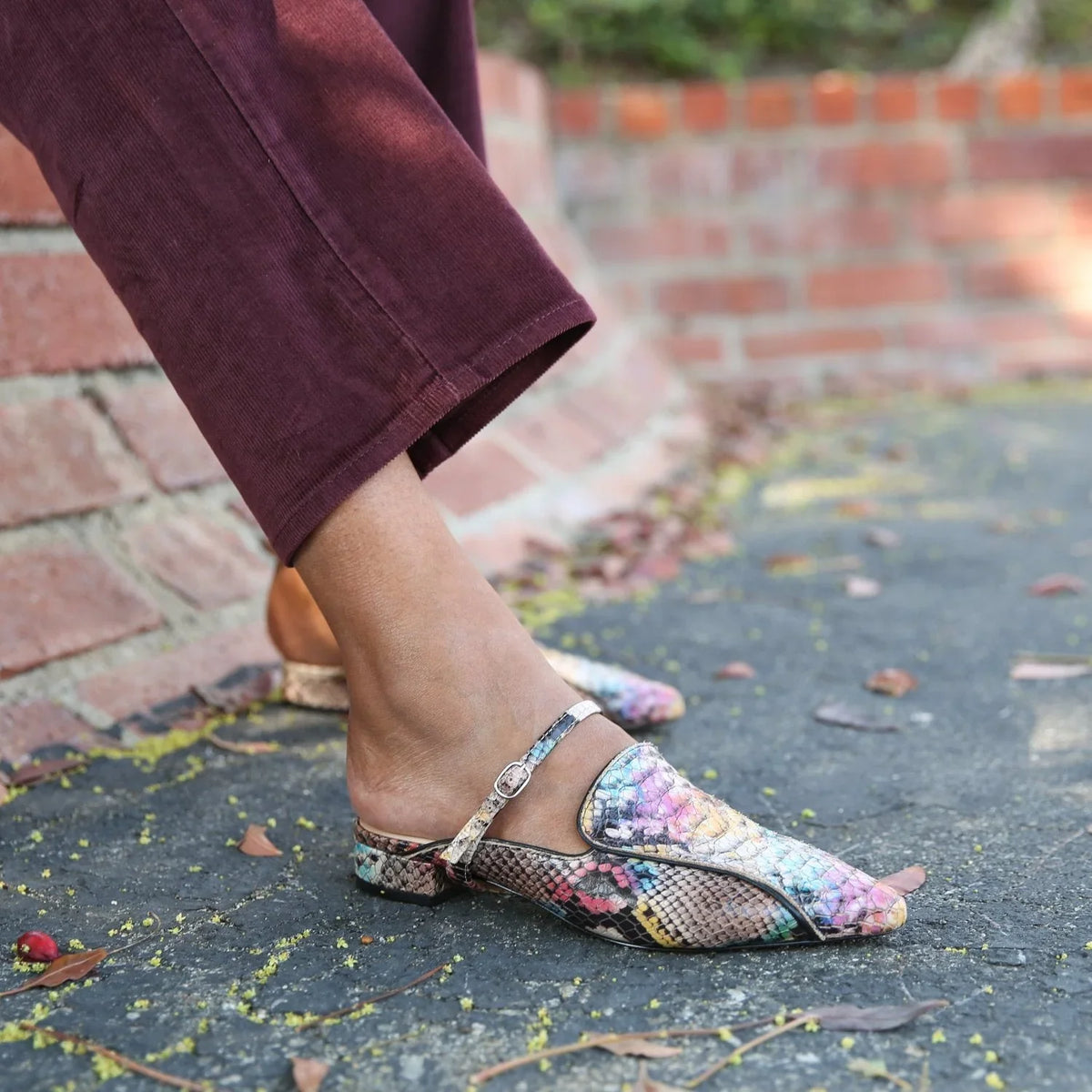 Discover Painted Snake Pointed Loafer + Twiggy Strap Custom Sandals | Alterre Interchangeable, Sustainable & Ethical Shoes