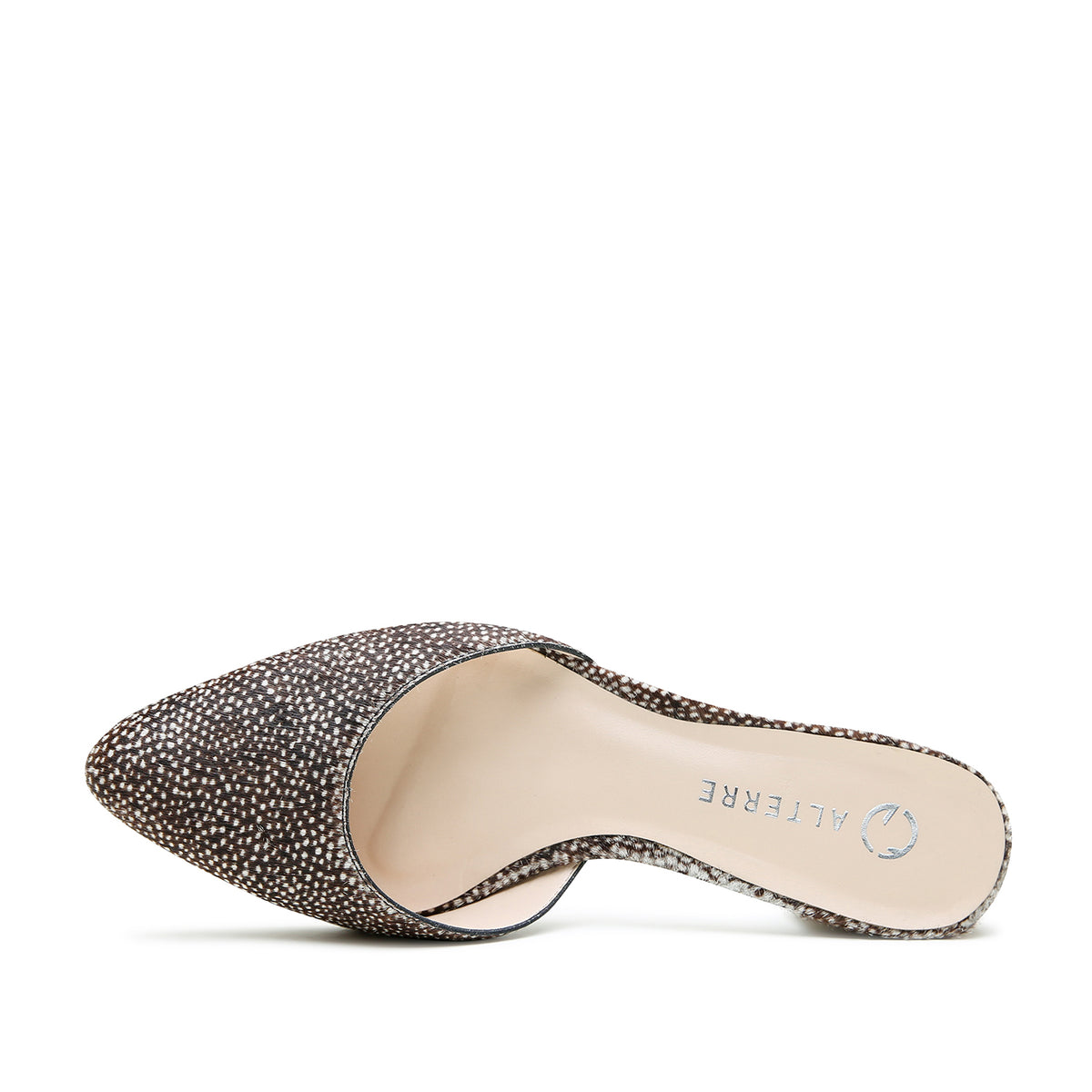 Doe Slide by Alterre, featuring genuine leather upper, a 1.5-inch heel, a cushioned foam insole, and interchangeable strap compatibility.