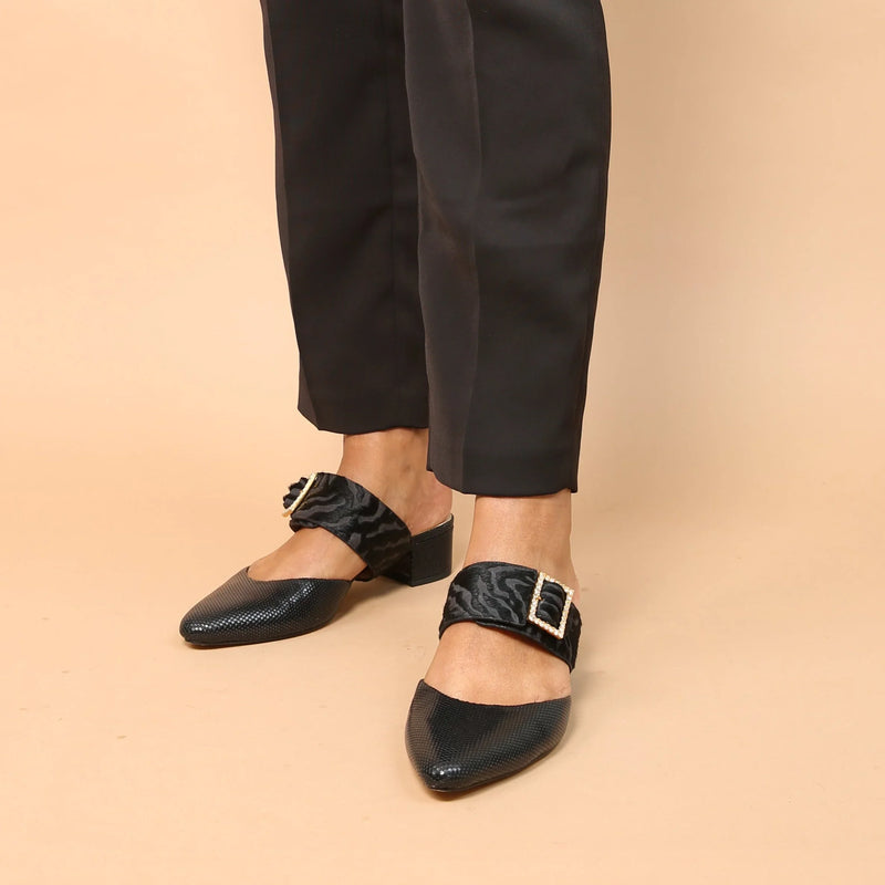 Black Rattlesnake Slide + Hairy Grace Straps Customized Heels | Alterre Sustainable Slides - Ethical, Interchangeable Footwear