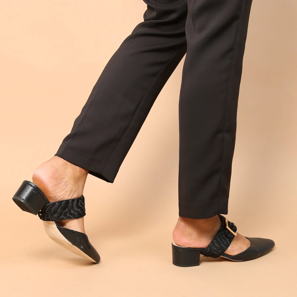 Sustainable Black Rattlesnake Slide + Hairy Zebra Grace Strap | Alterre Interchangeable, Eco-Friendly Footwear