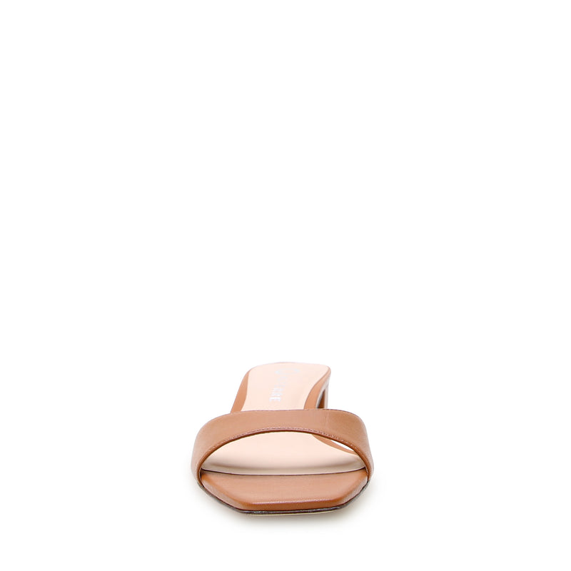Cognac Square Sandal by Alterre, a comfortable brown leather sandal designed for everyday dressing and travel, shown with Marilyn in Cognac strap sold separately.