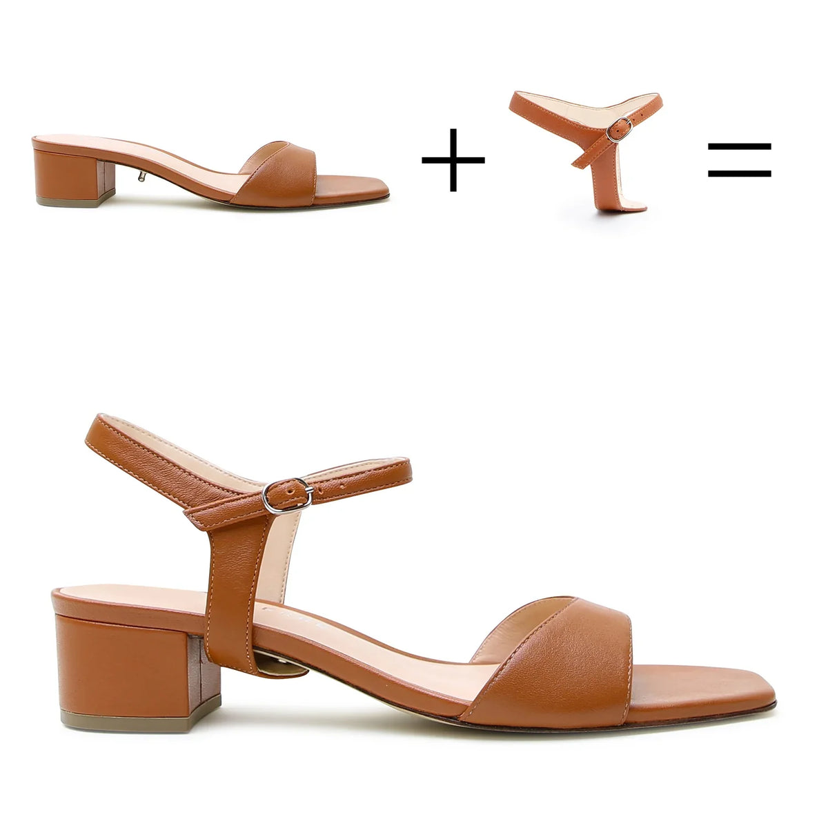 Cognac Square Sandal + Jackie Strap
