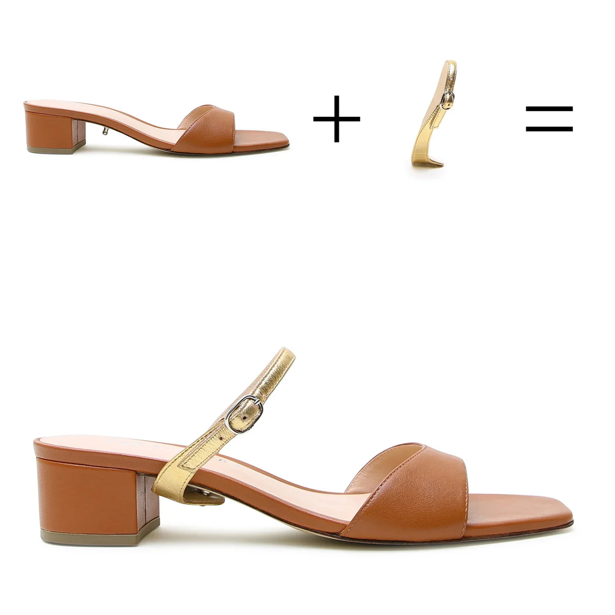 Cognac Square Sandal + Gold Twiggy Strap