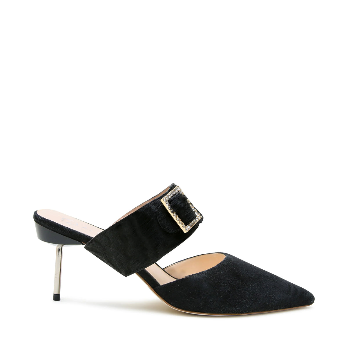 Shop Black Suede Stiletto + Hairy Zebra Grace Strap | Alterre Interchangeable Slides - Sustainable & Ethical Footwear