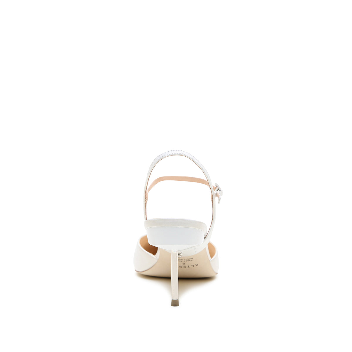 Alterre White Stiletto + Amal Strap combines genuine leather upper and eco-leather sole with a 3-inch heel, a cushioned foam insole and detachable strap styling for versatile styling.