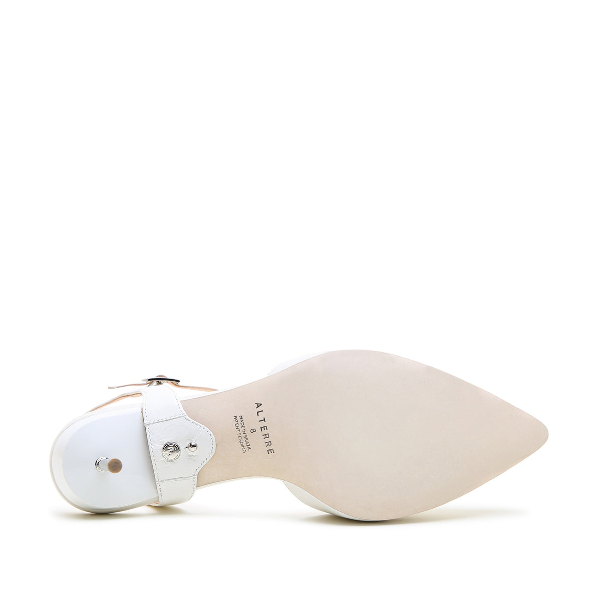 White Stiletto + Amal Strap by Alterre, designed for mix-and-match styling with genuine leather upper and eco-leather sole and a cushioned foam insole.