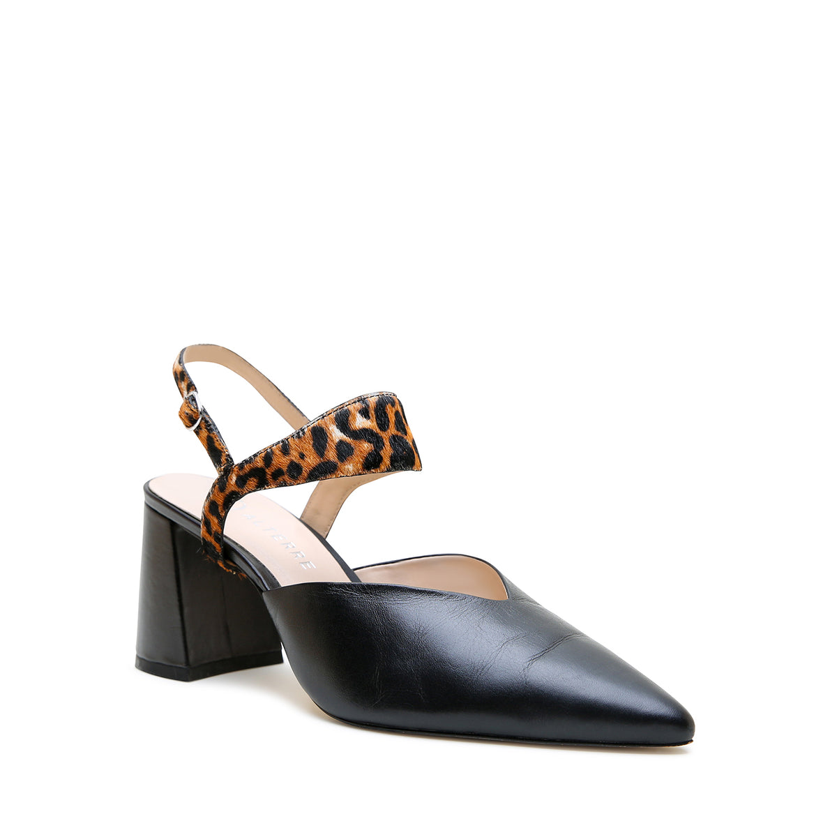 Alterre Black V Mule + Jaguar Elsie Strap with padded insole and designed to accomodate bunions for all day comfort, 3-inch heel, and an interchangeable design.