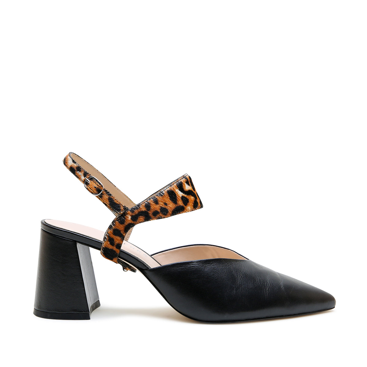 Black V Mule + Jaguar Elsie Strap by Alterre, featuring calf leather, 3-inch heel, and versatile black block heels.