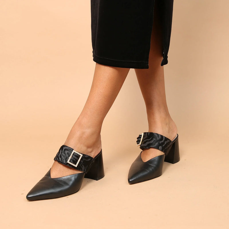 Black V Mule + Hairy Zebra Grace Customized Heels | Alterre Sustainable Heels - Ethical, Interchangeable Footwear