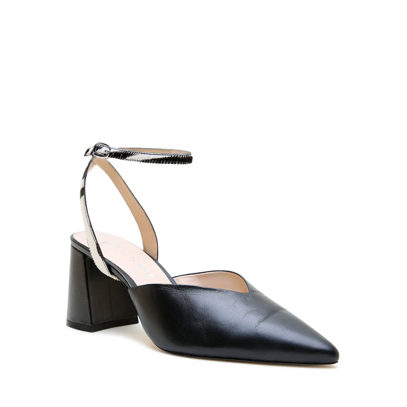 Alterre Black V Mule + White Zebra Marilyn Strap with padded insole and designed to accomodate bunions for all day comfort, 3-inch heel, and an interchangeable design.