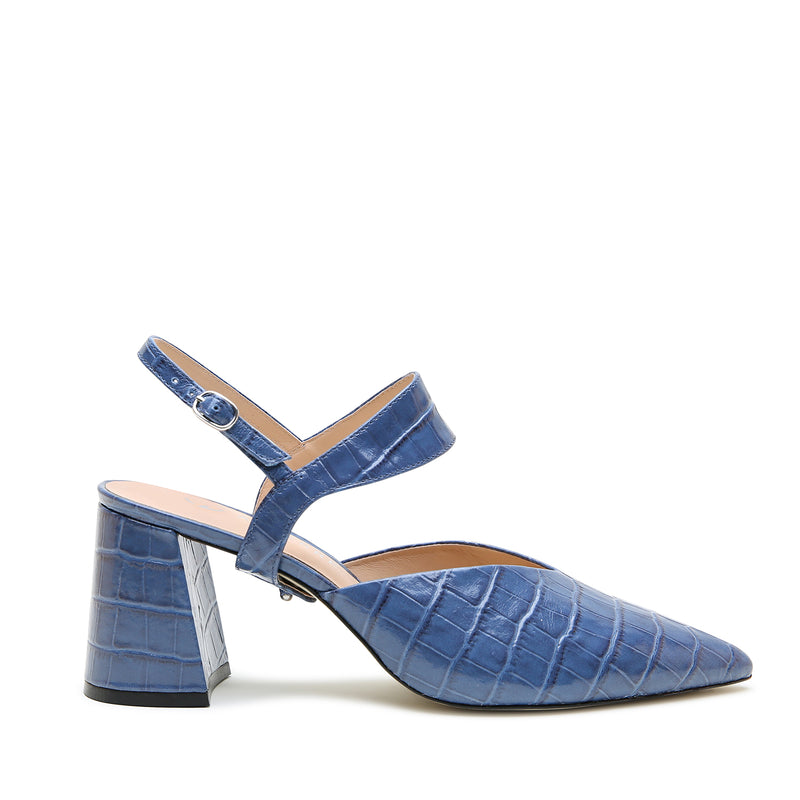 Alterre Elsie in Indigo Croc, featuring waxed embossed calf leather, exotic alternative made with calf leather, and a mix-and-match design for Alterre shoe bases.