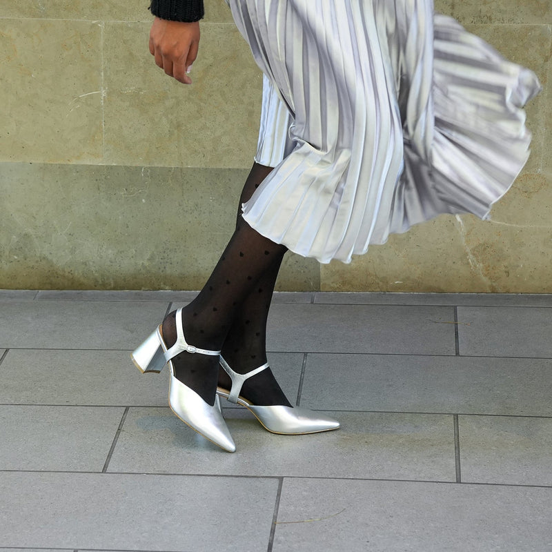 Shop Silver V Mule + Jackie Strap | Customizable, Comfortable & Sustainable Shoes That Give Back – Ethical Luxury by Alterre