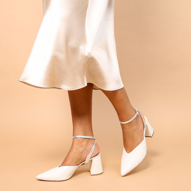Shop White V Mule + Silver Marilyn Strap | Customizable, Comfortable & Sustainable Shoes That Give Back – Ethical Luxury by Alterre